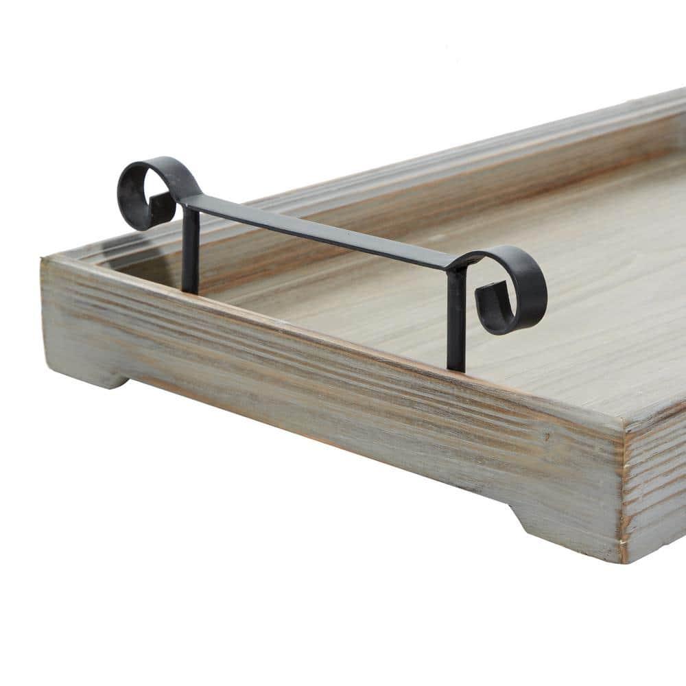 DecMode 20", 17"W Beige Wood  Tray with Metal Handles, 2-Pieces