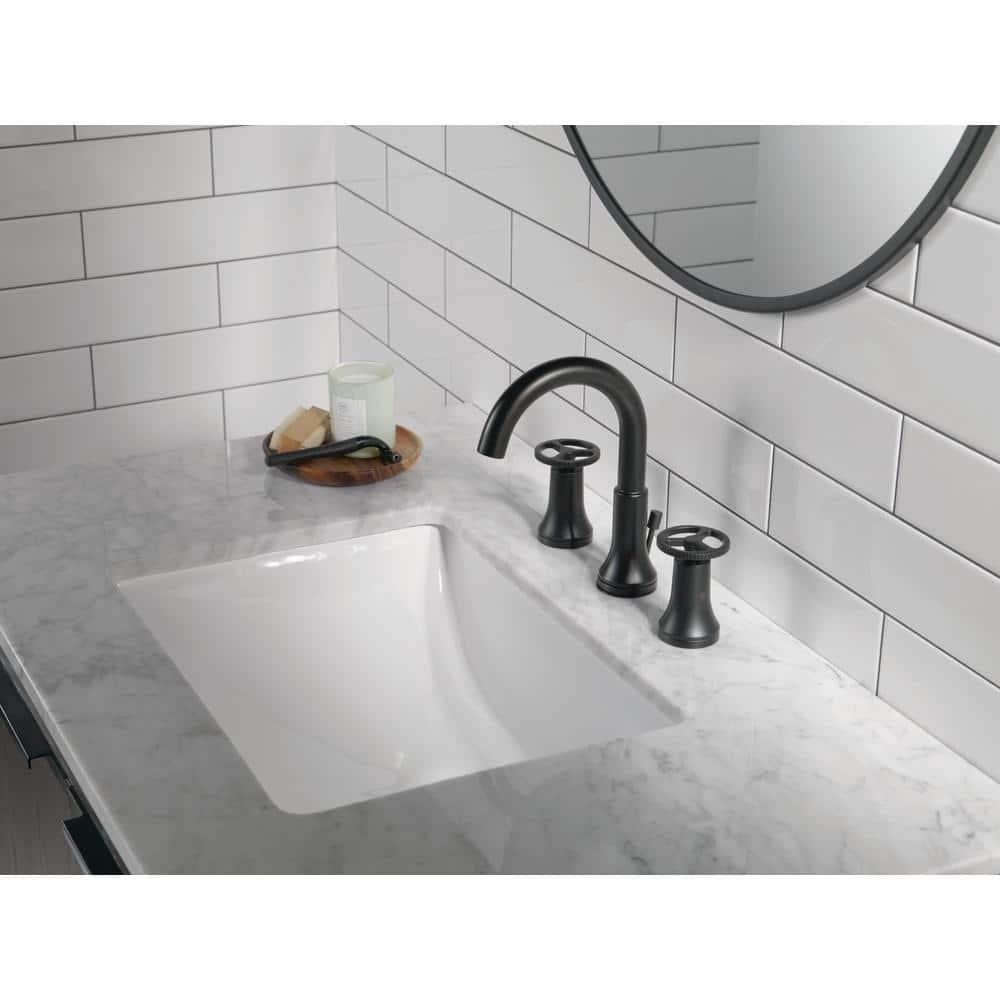 Trinsic Widespread Bathroom Faucet 3 Hole with Wheel Handle, 2-handle Bathroom Sink Faucet