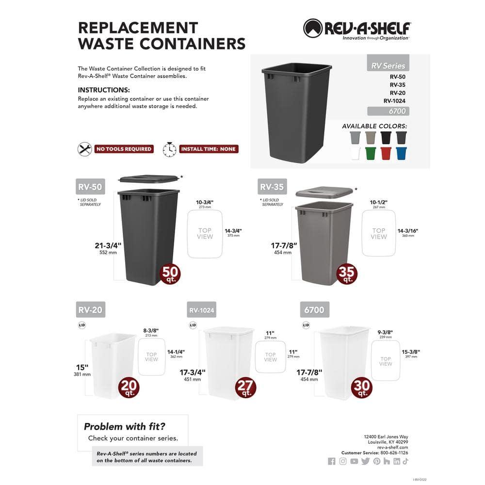 Rev-A-Shelf 27 Quart Polymer Replacement Waste/Trash Container for Rev-A-Shelf Pull Outs
