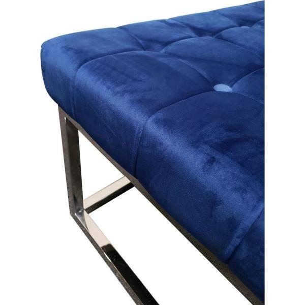 Best Master Velvet Upholstery Square Ottoman Coffee Table Navy Blue/Silver Base