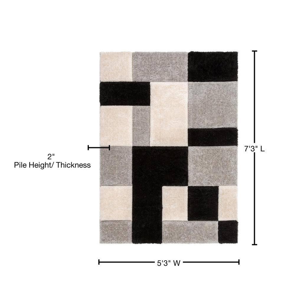 Cobina Geometric Shag Black/Gray Area Rug