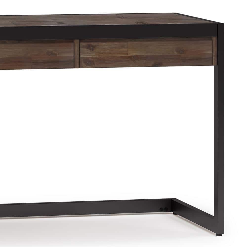Simpli Home Erina Solid Acacia Wood Desk, Industrial Style with Keyboard Tray and 2 Drawers