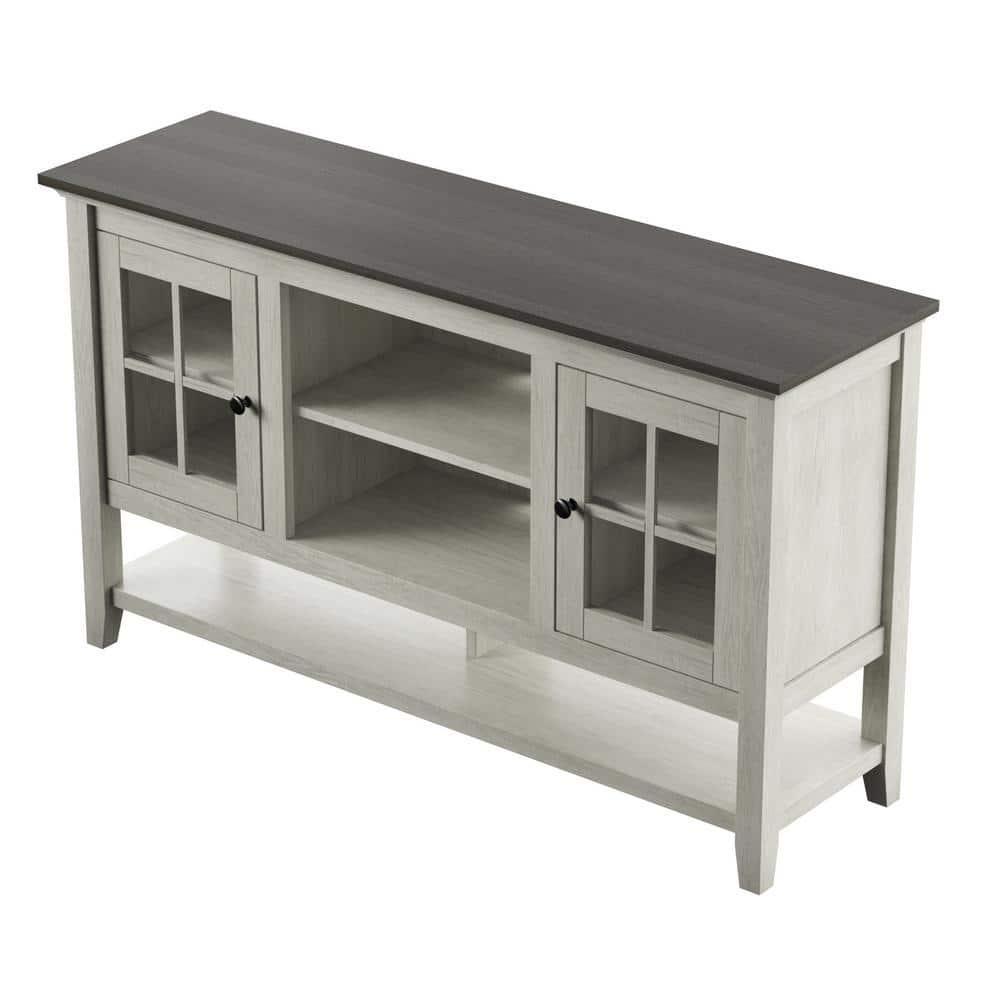 Twin Star Home TV Stand for TVs up to 60" with Windowpane Cabinet Doors