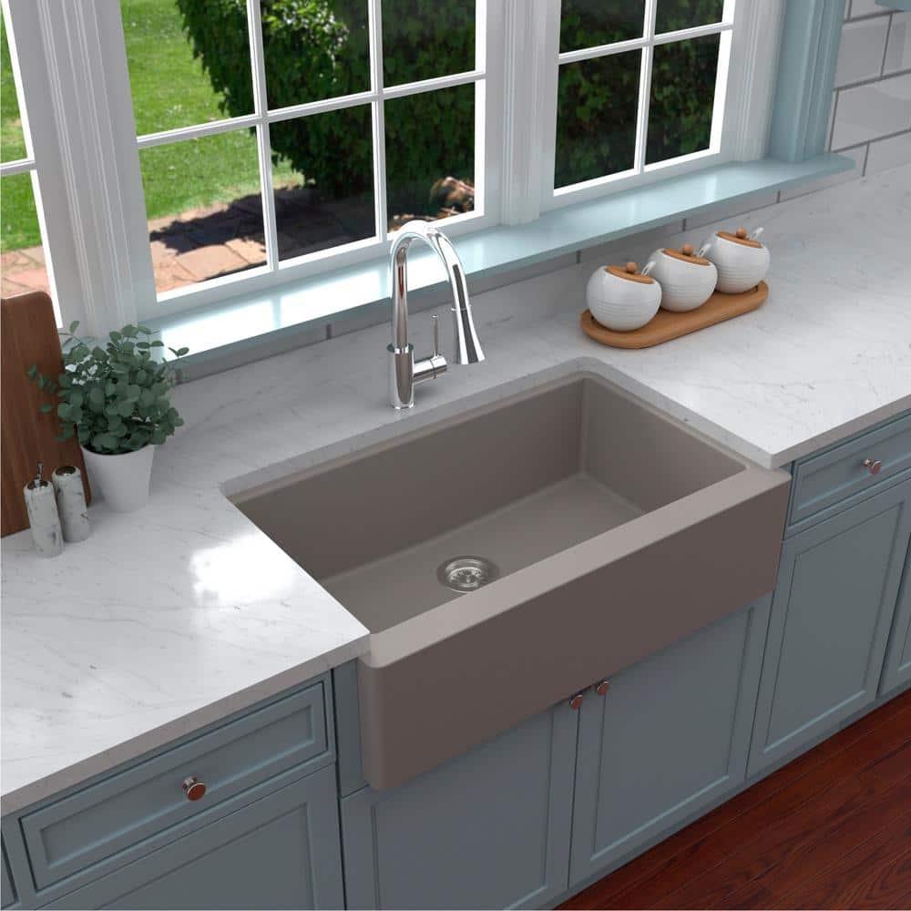 Karran Farmhouse/Apron-Front Quartz Composite 34'' X 21-1/4'' Single Bowl Kitchen Sink