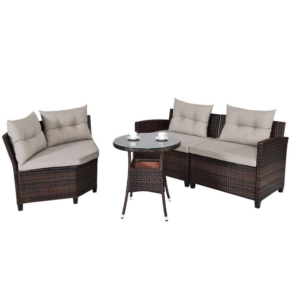 Patiojoy 4PCS Outdoor Patio Conversation Set Wicker Rattan Sectional Sofa