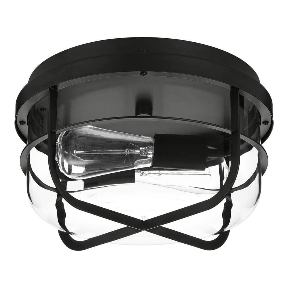 Rosedale 2-Light Matte Black Outdoor Flush Mount Ceiling Light
