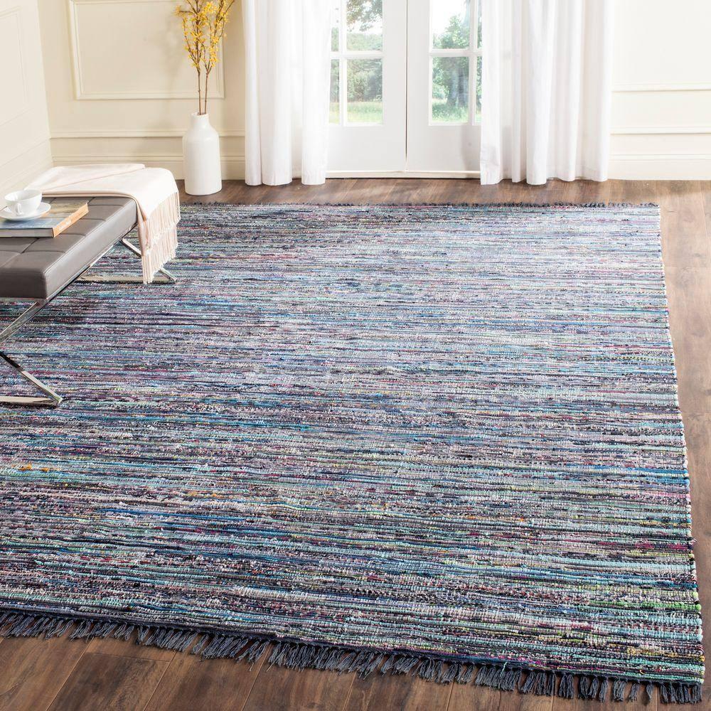 Rag Rug RAR121 Hand Woven Indoor Area Rug - 5'x8' - Ink/Multi - Safavieh