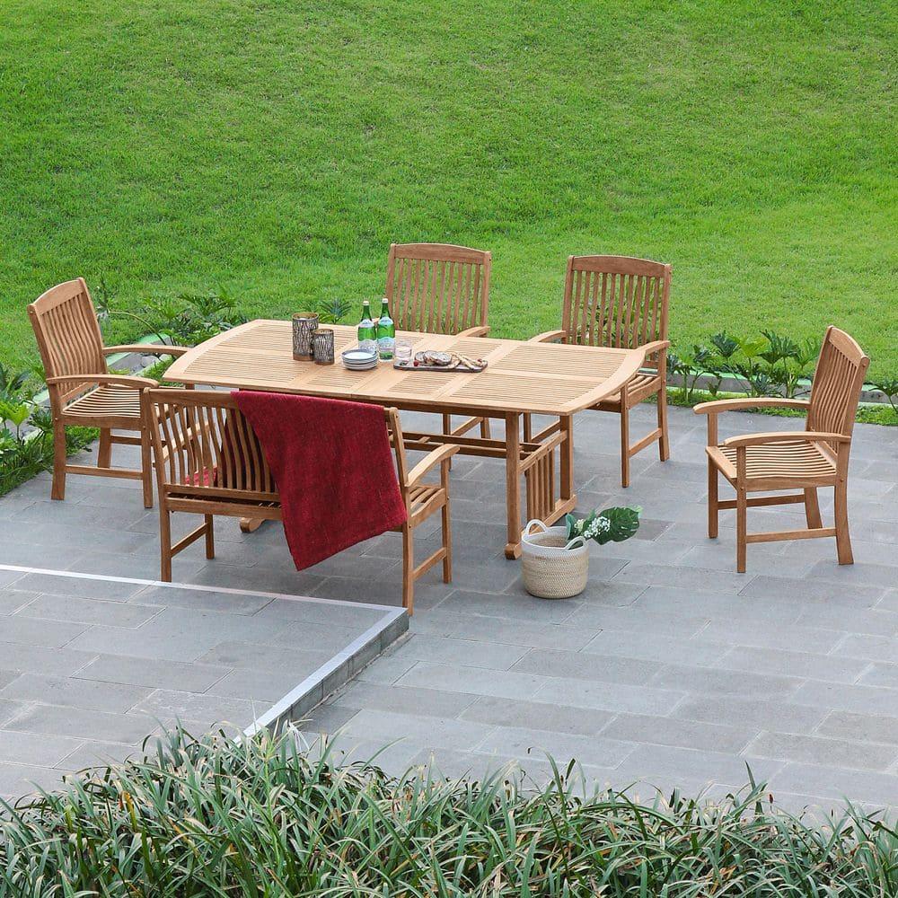 Cambridge Casual 6pc Caterina Teak Wood Outdoor Dining Set with Beige Cushion: Weather-Resistant, 2" Umbrella Hole, Galvanized Steel Hardware