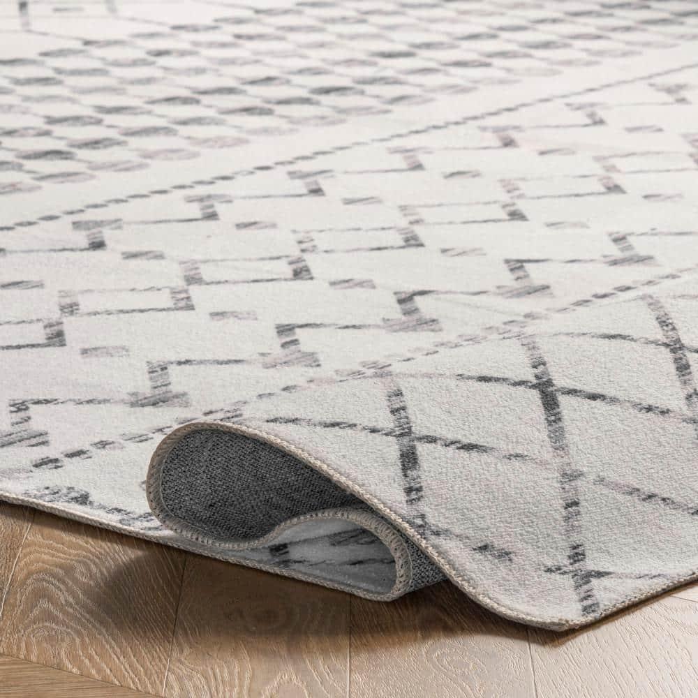 Nuloom Blythe Trellis 6 Square Machine Washable Indoor Area Rug for Living Room Bedroom Dining Room Kitchen, Grey/Off White