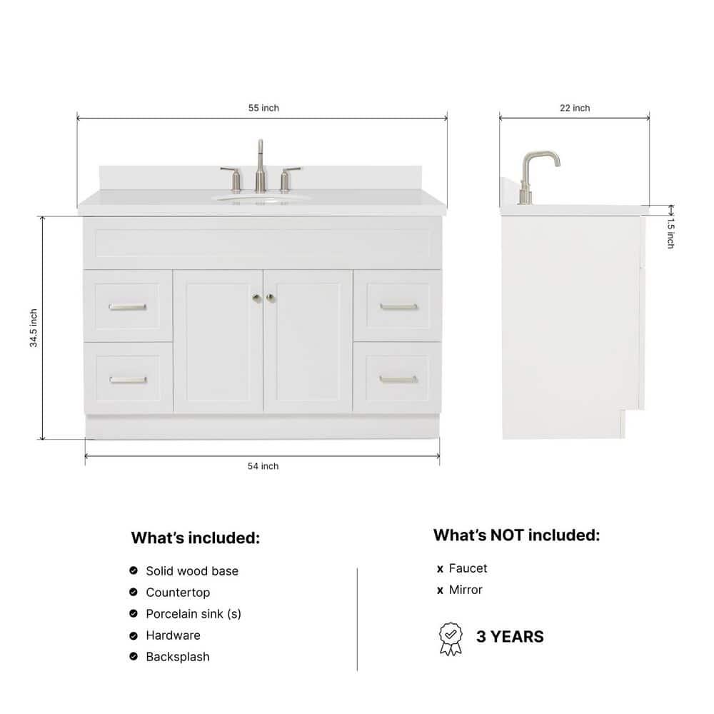 Ariel F055swqovo Hamlet 55" Free Standing Single Basin Vanity Set - White