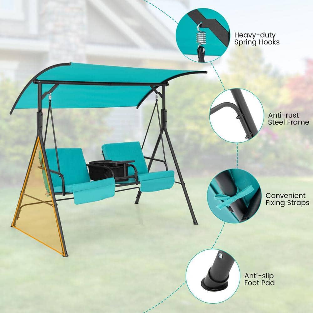 Resenkos Porch Swing, Porch Swing Chair with Adjustable Canopy-Turquoise, Hanging Outdoor Porch Swings for Garden, Backyard