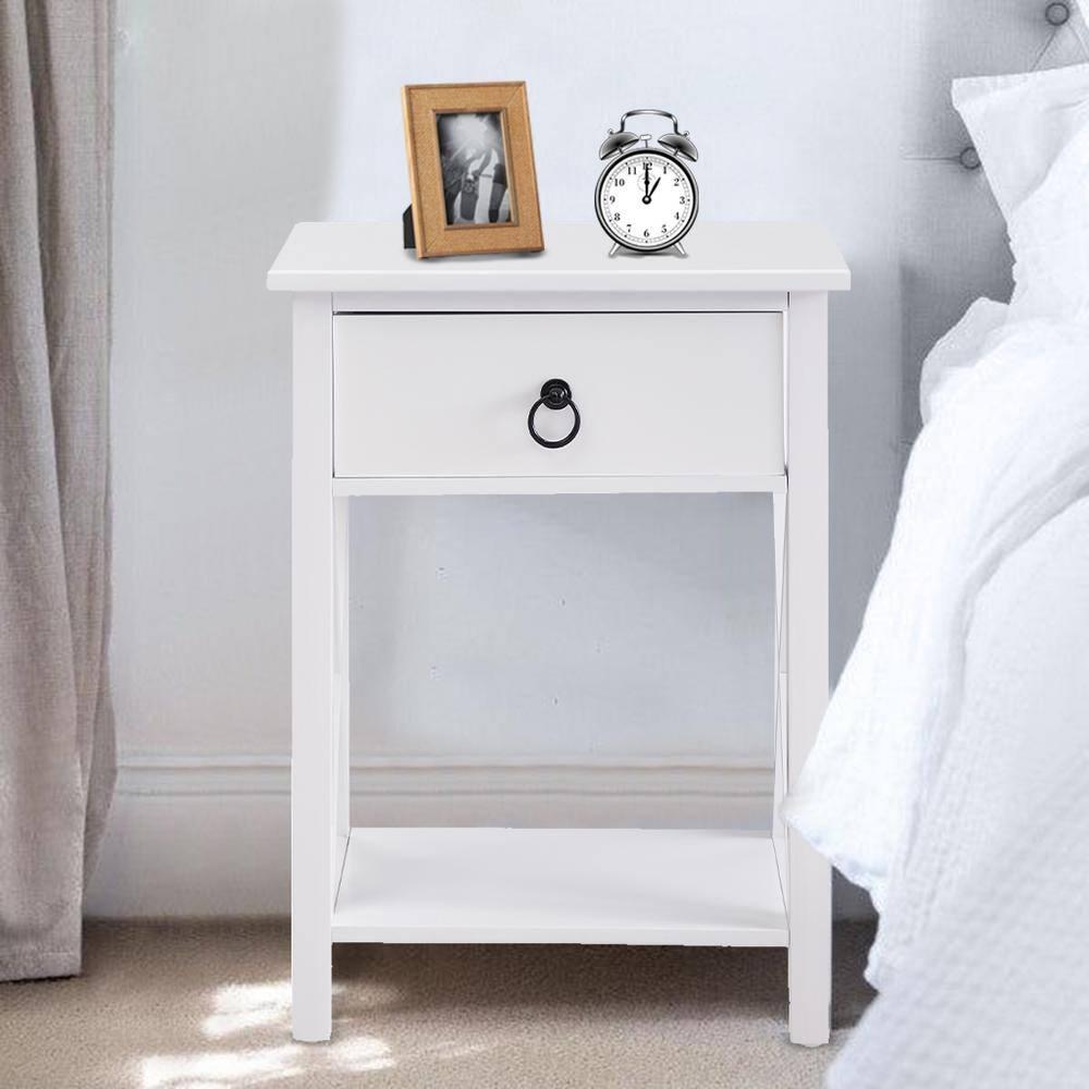 12 in. White Rectangle Wood End Table with Drawer and Shelf Solid Narrow Side Table For Bedrooms Ideal For Small Spaces