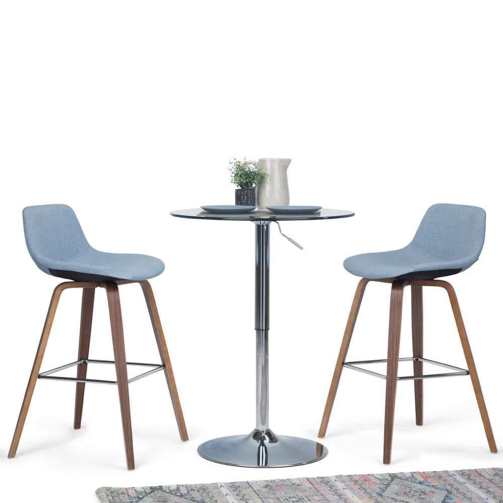 Simpli Home Randolph Upholstered Bentwood Mid-Century Modern Bar & Counter Stool with Chrome Footrest (Set of 2)
