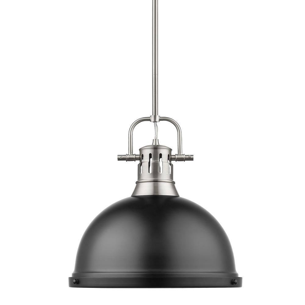 Golden Lighting Duncan 1-Light Large Pendant in Pewter with Matte Black