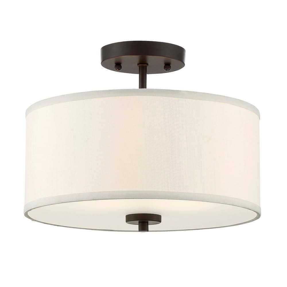 Elegant Dual-Light Drum Ceiling Fixture in Oil Rubbed Bronze with White Fabric Shade