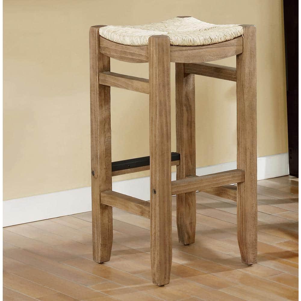 Alaterre Furniture Newport 30"H Wood Bar Stool with Rush Seat