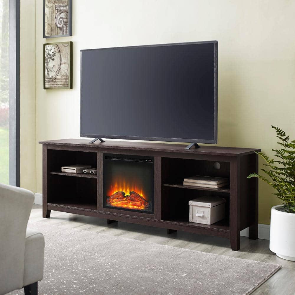 Walker Edison Open Storage Fireplace TV Stand for TVs Up to 80", Espresso