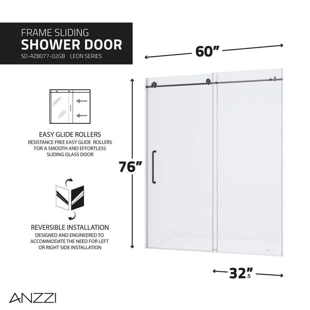 60” W x 76” H Sliding Frameless Shower Door