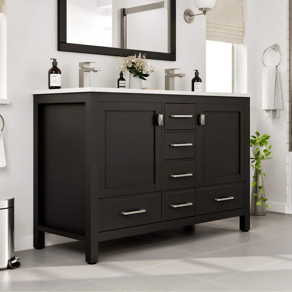 Eviva Eviva London 48"W X 18"D Double Sink Bathroom Vanity With White Carrara Quartz Countertop