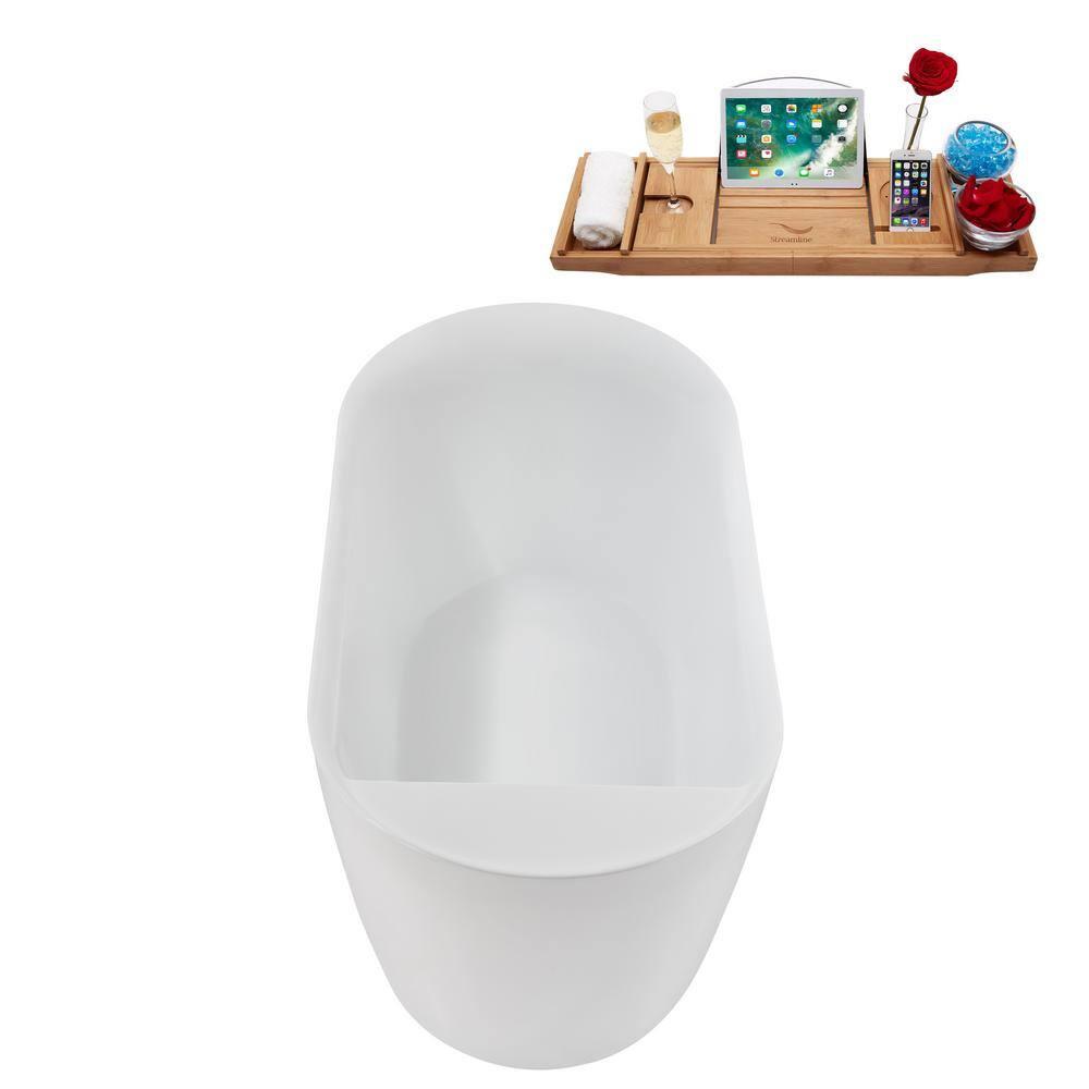 Streamline Bath 59" Streamline Freestanding Soaking Acrylic Bathtub With Drain and Bamboo Tray N2080BL