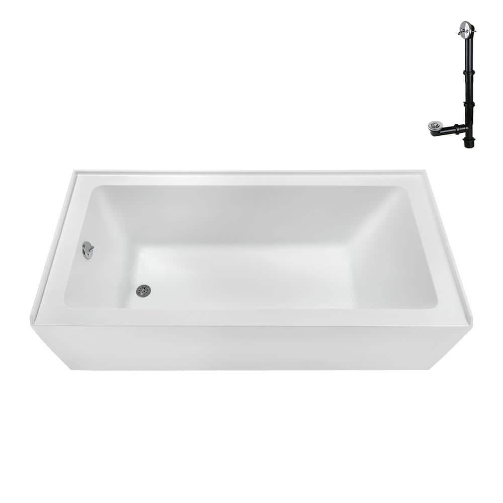 Streamline Bath Streamline 60 in. x 30 in. Acrylic Left-Hand Drain Alcove Bathtub in Glossy White With External Drain NAL-5320-CH