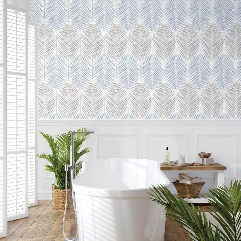 NextWall  Two Toned Palm Peel and Stick Wallpaper 20.5 in. W x 18 ft. L - Blue Mist & Daydream Grey