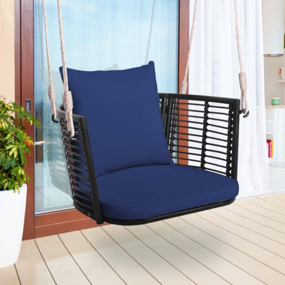 Arlmont & Co. Arlmont & Co. Patio Hanging Rattan Basket Chair Swing Hammock Chair With Seat Cushion