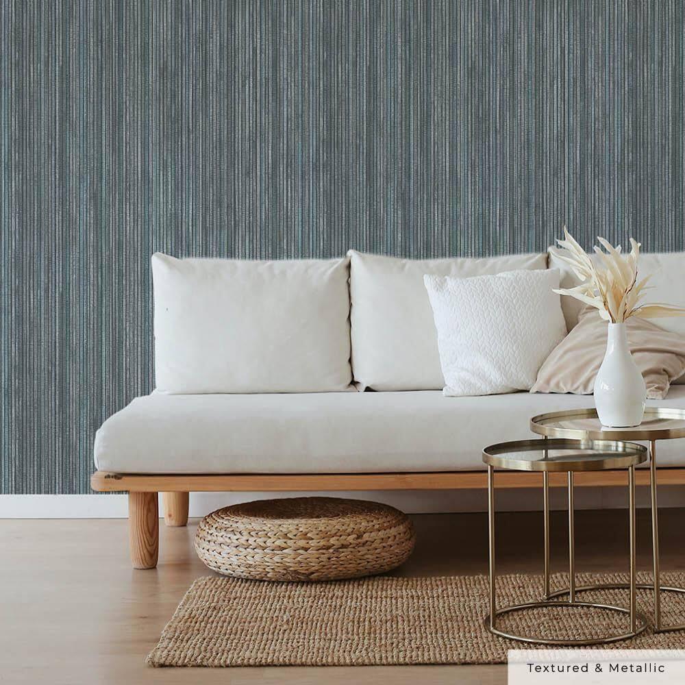 Tempaper & Co. 28 sq ft Faux Grasscloth Removable Peel and Stick Wallpaper Textured Chambray : Vinyl, Self-Adhesive, Blue