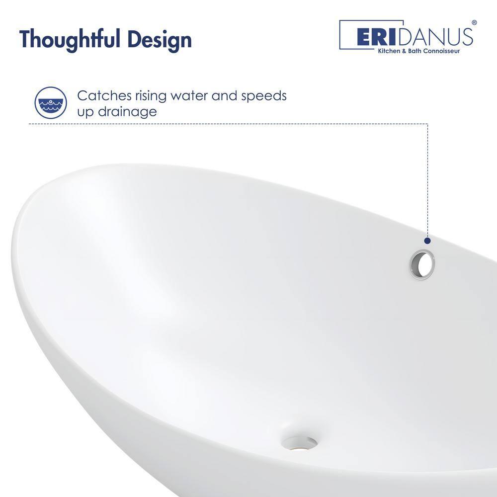 Eclisse 23" x 15" White Vitreous China Oval Bathroom Vessel Sink with Overflow