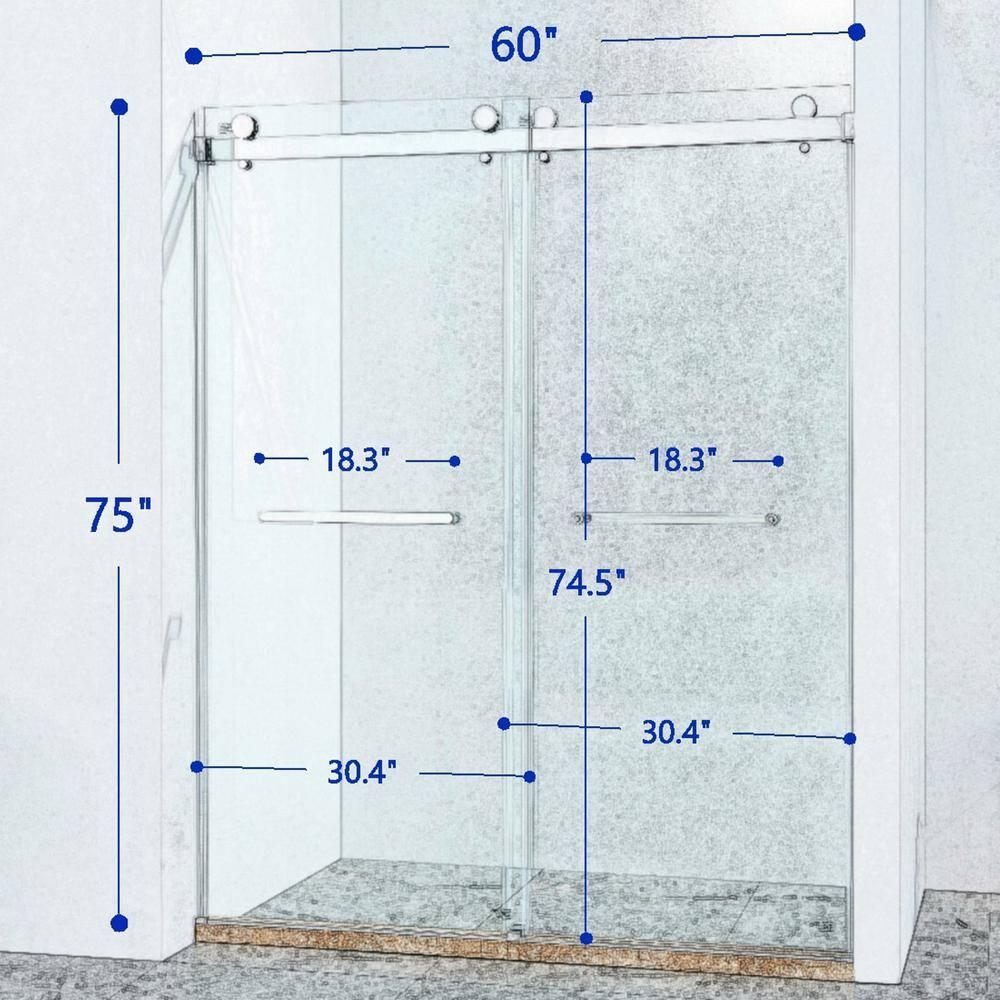 LAWRENCE 56-60"W X 75"H Frameless Double Sliding Shower Door, 304 Stainless Steel In Matte Black, 5/16" (8Mm) Thick SGCC Tempered Clear Glass. | Wayfair