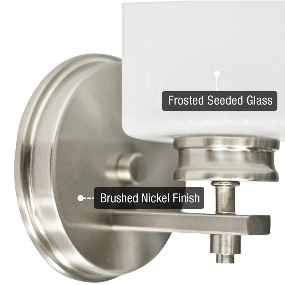 Kira Home Phoebe 8" Modern Farmhouse Wall Sconce/Vanity Light + Frosted Seeded Glass Shade, Brushed Nickel Finish