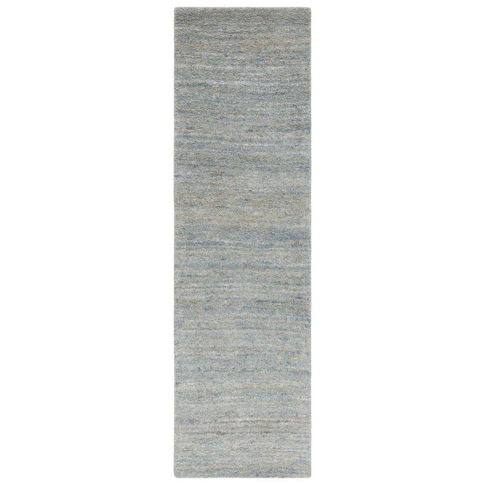 SAFAVIEH Himalaya Flanagan Solid Runner Rug, Blue/Olive, 2'3" x 6'