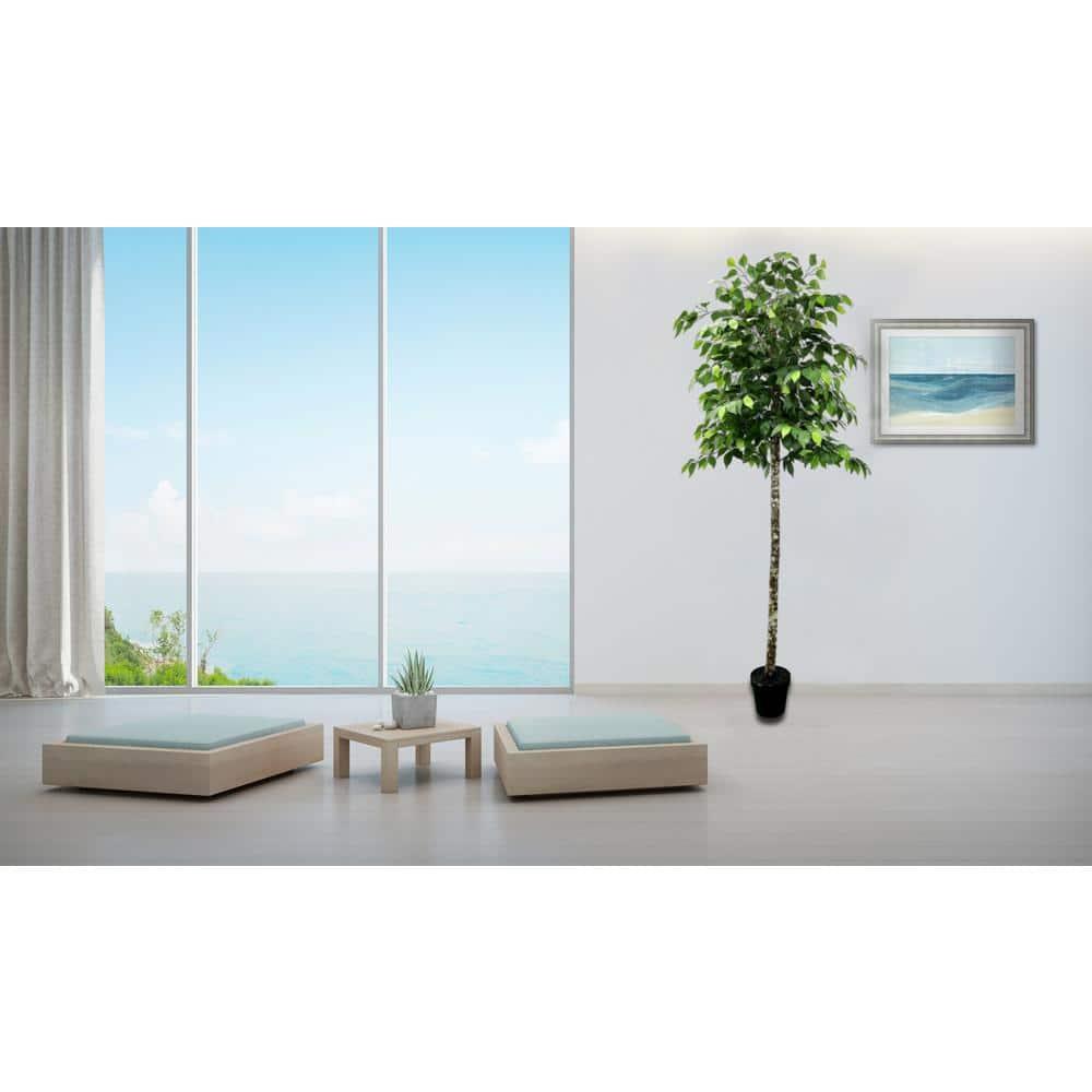 Cypress & Alabaster | Handmade Modern Style 6.5' Artificial Ficus Tree In Home Basics Plastic Pot Made With Real Wood And Moss Accents