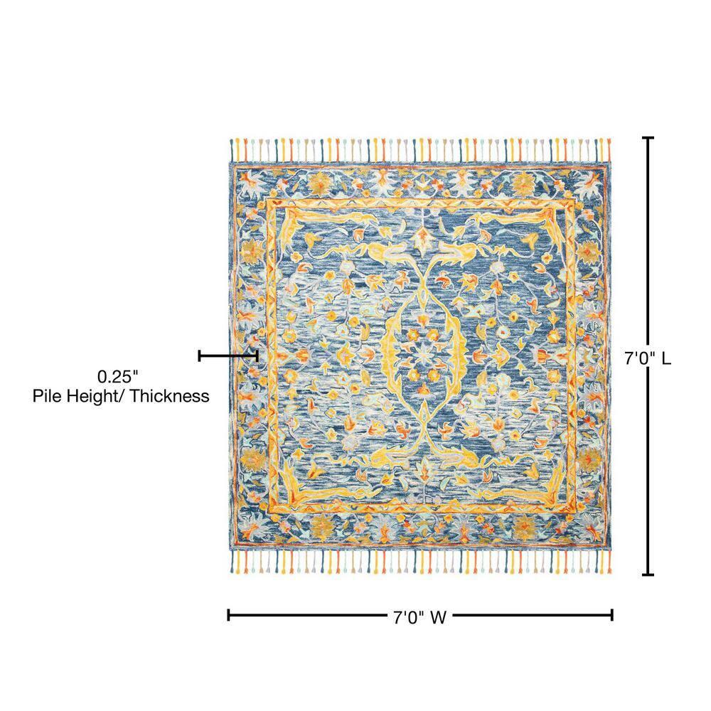 Aspen APN116 Hand Tufted Area Rug - Blue/Rust - 7' X 7' Square - Safavieh.