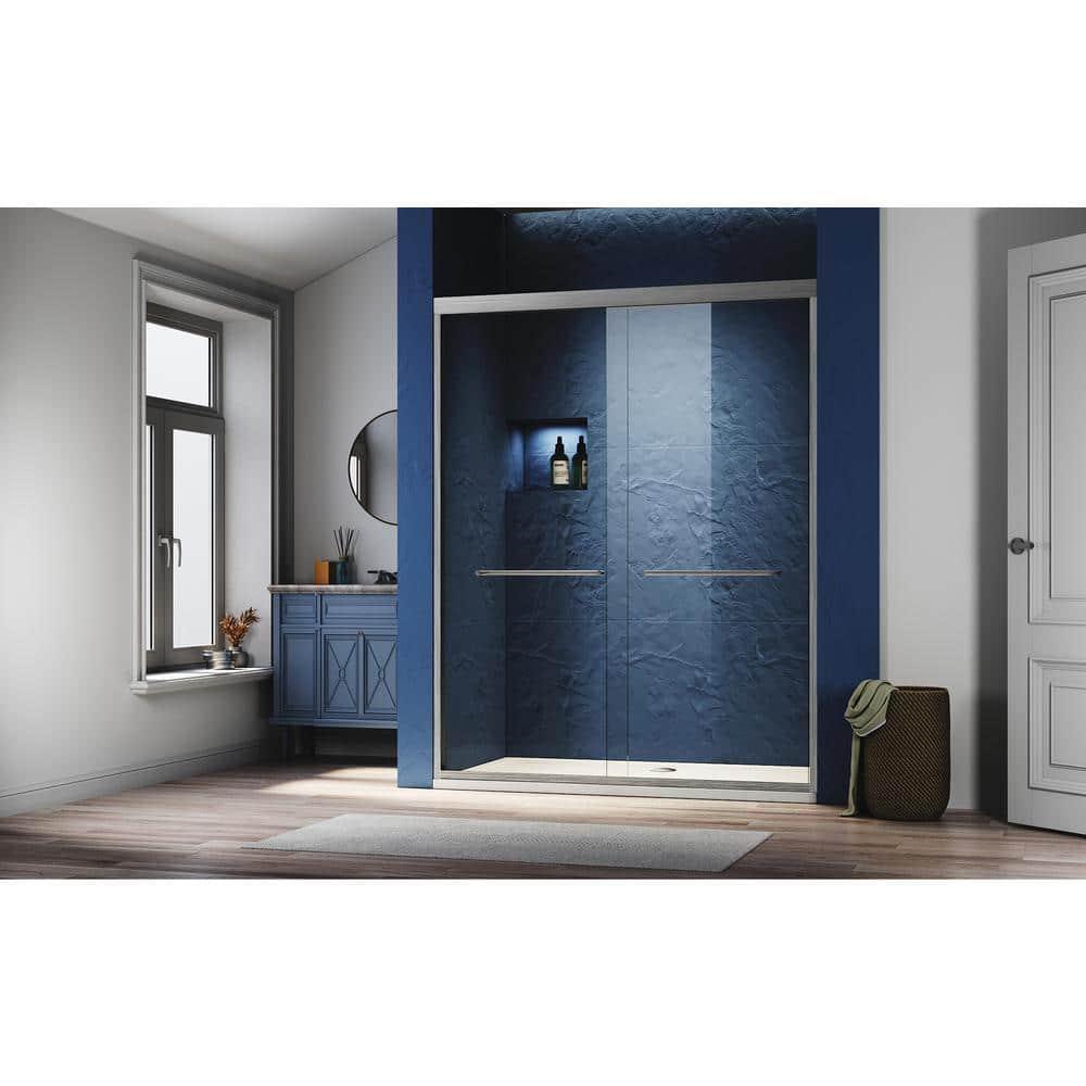 VODYXSEP Sliding Shower Glass Door 56-60 In. W X 72 In. H, Adjustable Semi Frameless Shower Door, Certified Thick Clear Clear Tempered Glass, 304 Stainless Steel Handles Y4VO-W2269P144322