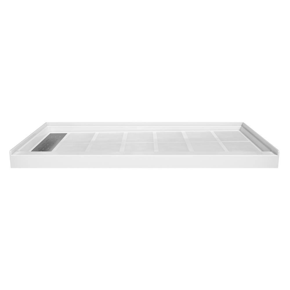 CASAINC 60"W 30/32"D Single Threshold SMC Shower Base Anti-Slip Shower Pan with Drain Assembly & Drain Cover CABR2501WH6030L