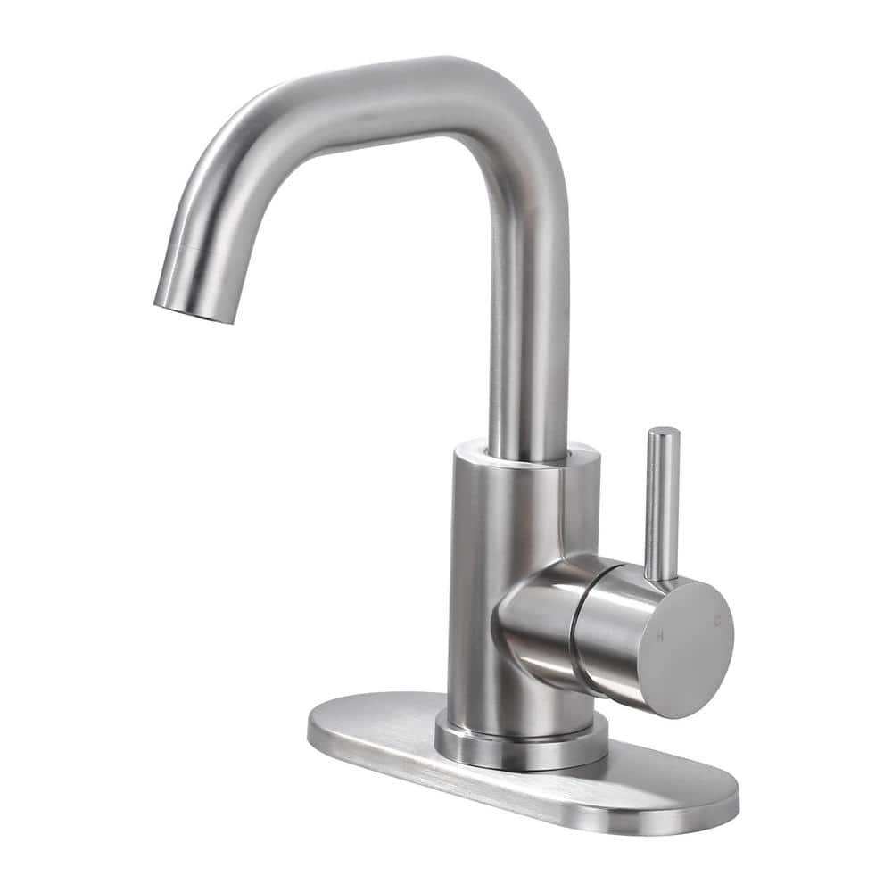 Single Handle Stainless Steel Bar Faucet With Supply Lines And Deckplate