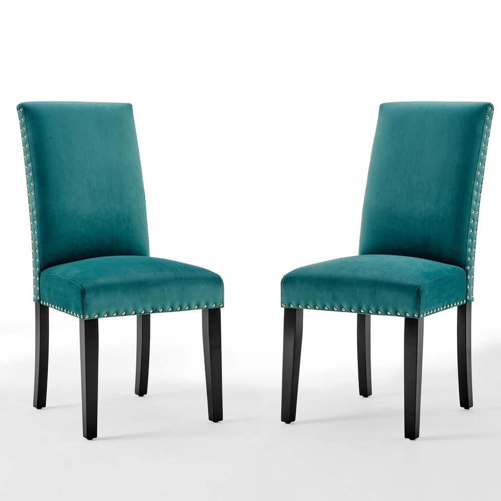 Modway Silver Orchid Lind Velvet Nailhead Trim Dining Side Chairs