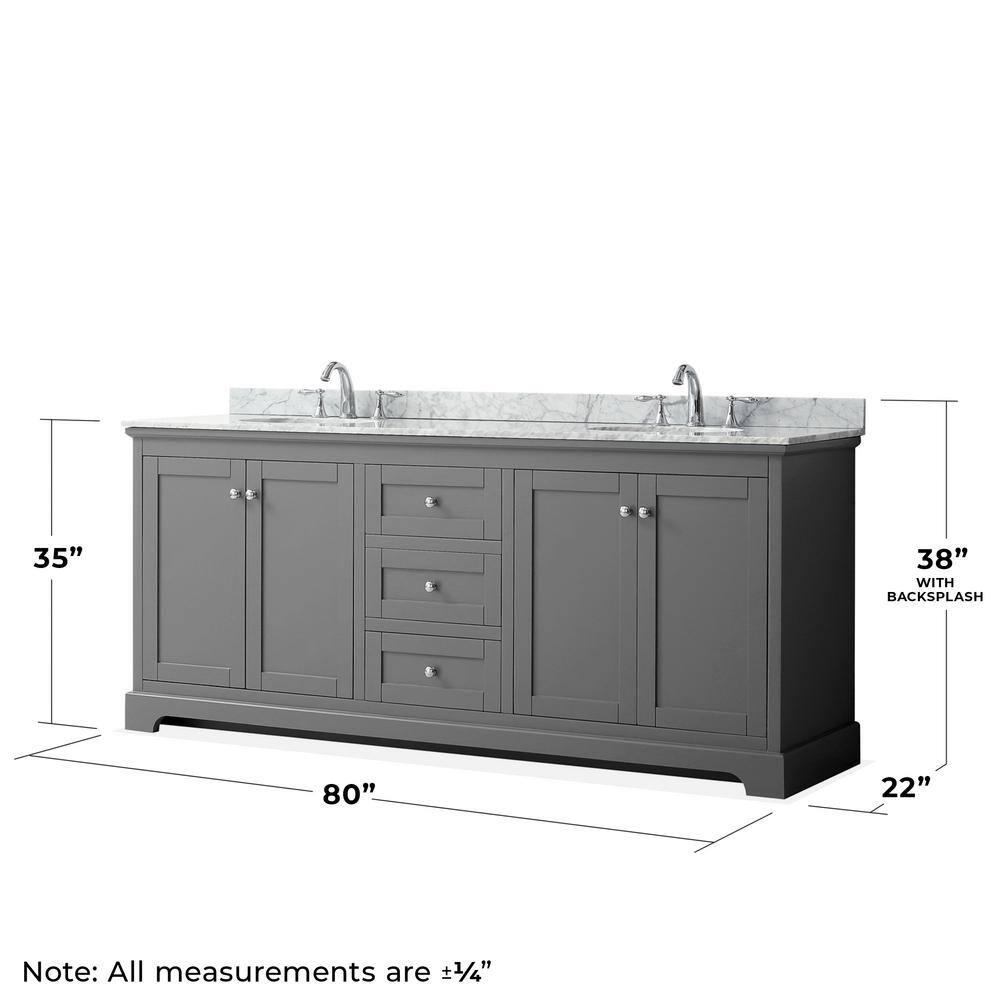 Wyndham Collection Avery 80" Oval Sinks Wood Double Bathroom Vanity in Dark Gray