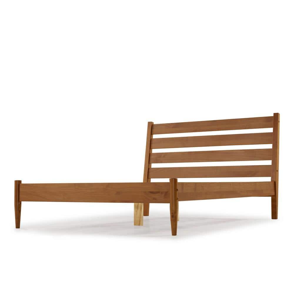 Camaflexi Mid Century Platform Bed Queen Size Solid Wood Bed Frame, Castanho 100% Solid Wood