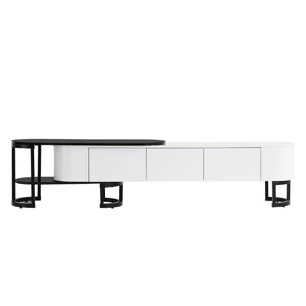 White and Black Modern TV Stand with 3 Drawers and Shelves