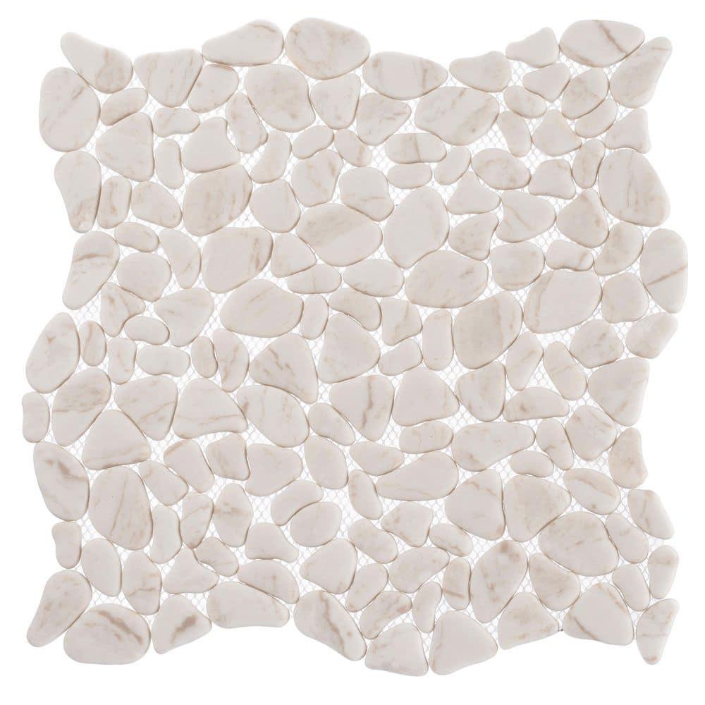 SAMPLE-Mellow Peace Beige Novelty Pebble Stone Look Matte Glass Mosaic Wall and Floor Tile