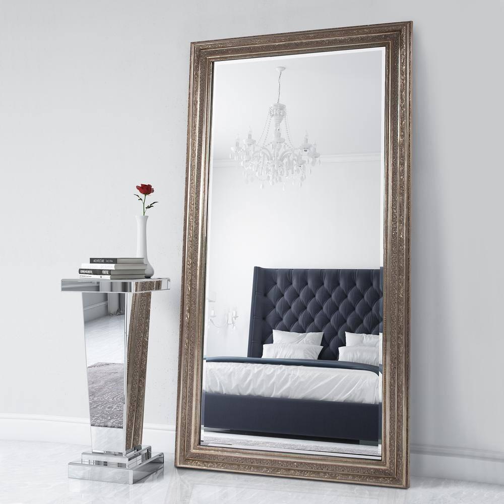 Oversized Rectangle Champagne Silver Beveled Glass Classic Mirror (79 in. H x 40 in. W)