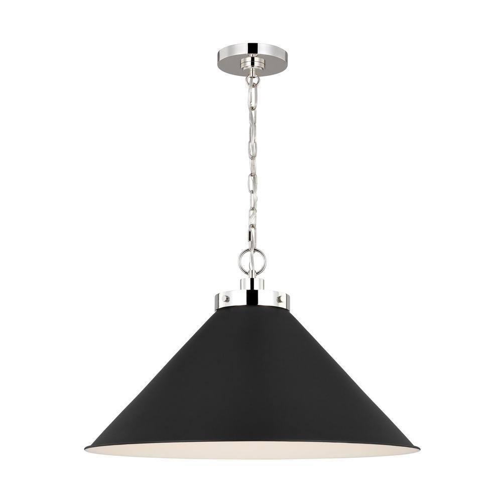 Midnight Black and Polished Nickel Cone Pendant Light