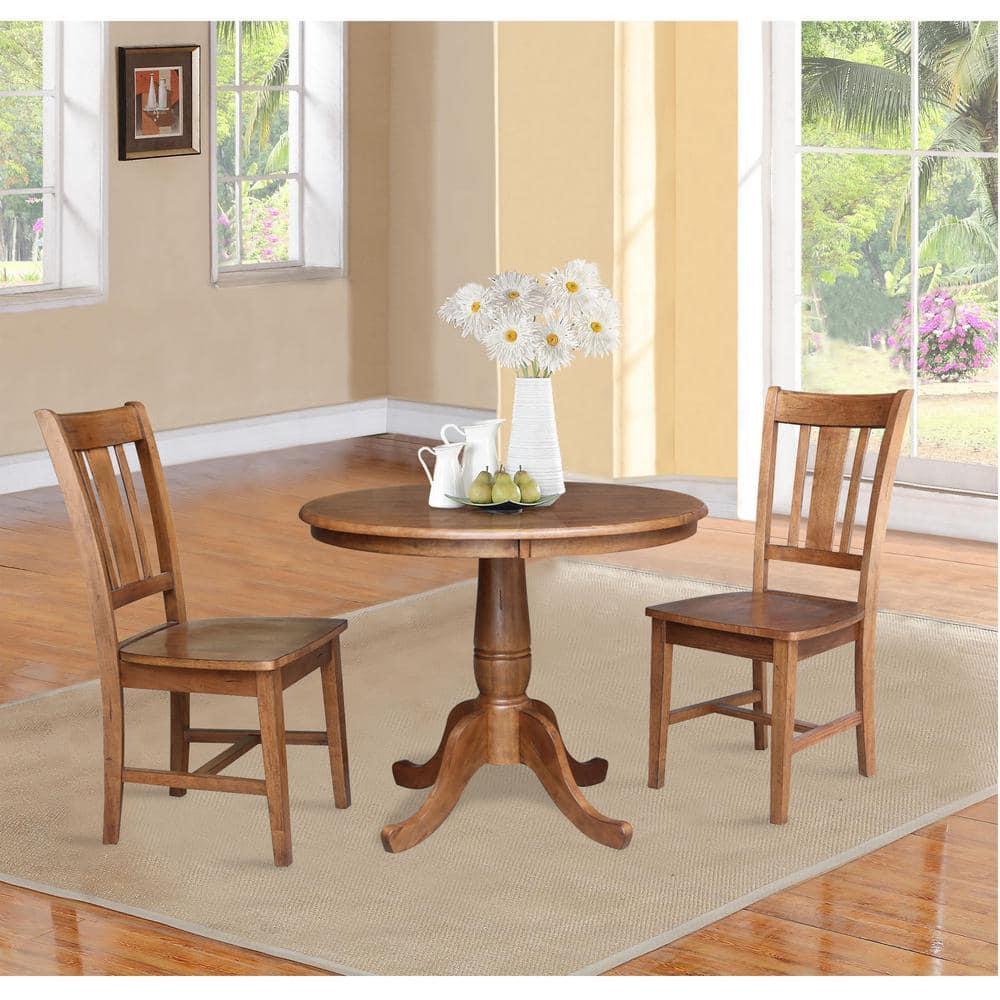 International Concepts 29.1" Dining Tables Round Top Carson Pedestal Distressed Oak: Hardwood, Seats 4, Non-Extension