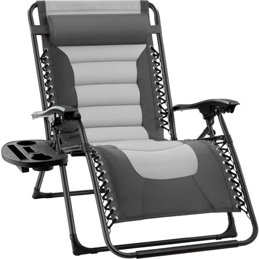 Best Choice Products Oversized Padded Zero Gravity Chair, Folding Outdoor Patio Recliner w/ Side Tray - Gray/Light Gray