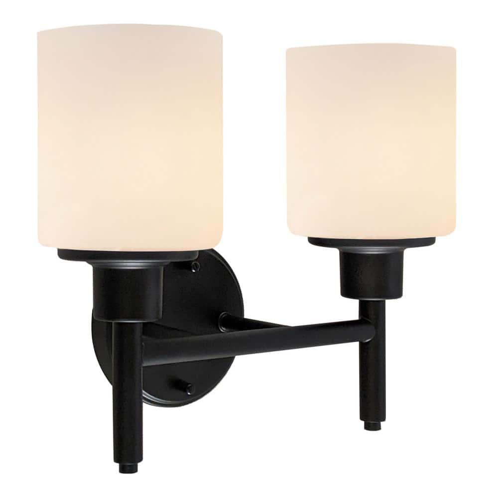 Design House 556191-BLK Aubrey Transitional 2-Light Indoor Wall Light Dimmable White Frosted Glass Shades for Hallway Foyer Bathroom, Matte Black