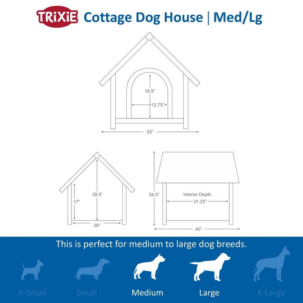 TRIXIE Natura Cottage Dog House – Outside Dog House for Large Dogs with Weatherproof Sealer & Peaked Roof, Wooden Dog House with Adjustable Legs for Large Dogs – 40 x 33 x 34.5 in