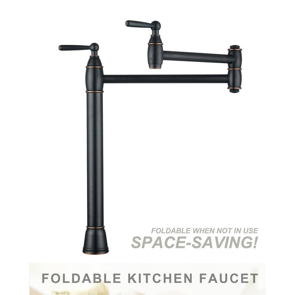 Deck Mount Pot Filler Faucet with Double-Handle in Oil Rubbed Bronze