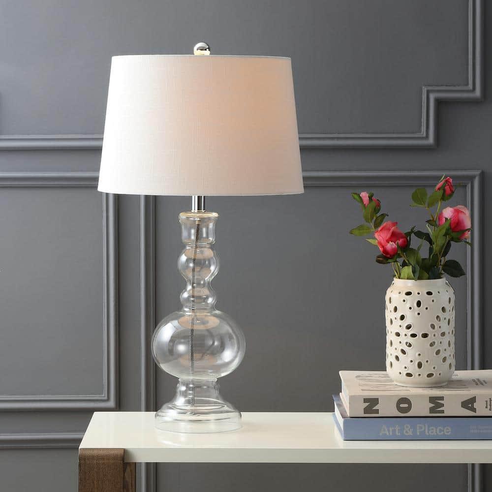 JONATHAN Y JYL1061B-SET2 Set of 2 Table Lamps Genie 28.5" Glass LED Table Lamp Contemporary Transitional Bedside Desk Nightstand Lamp for Bedroom Living Room Office College Bookcase, Clear